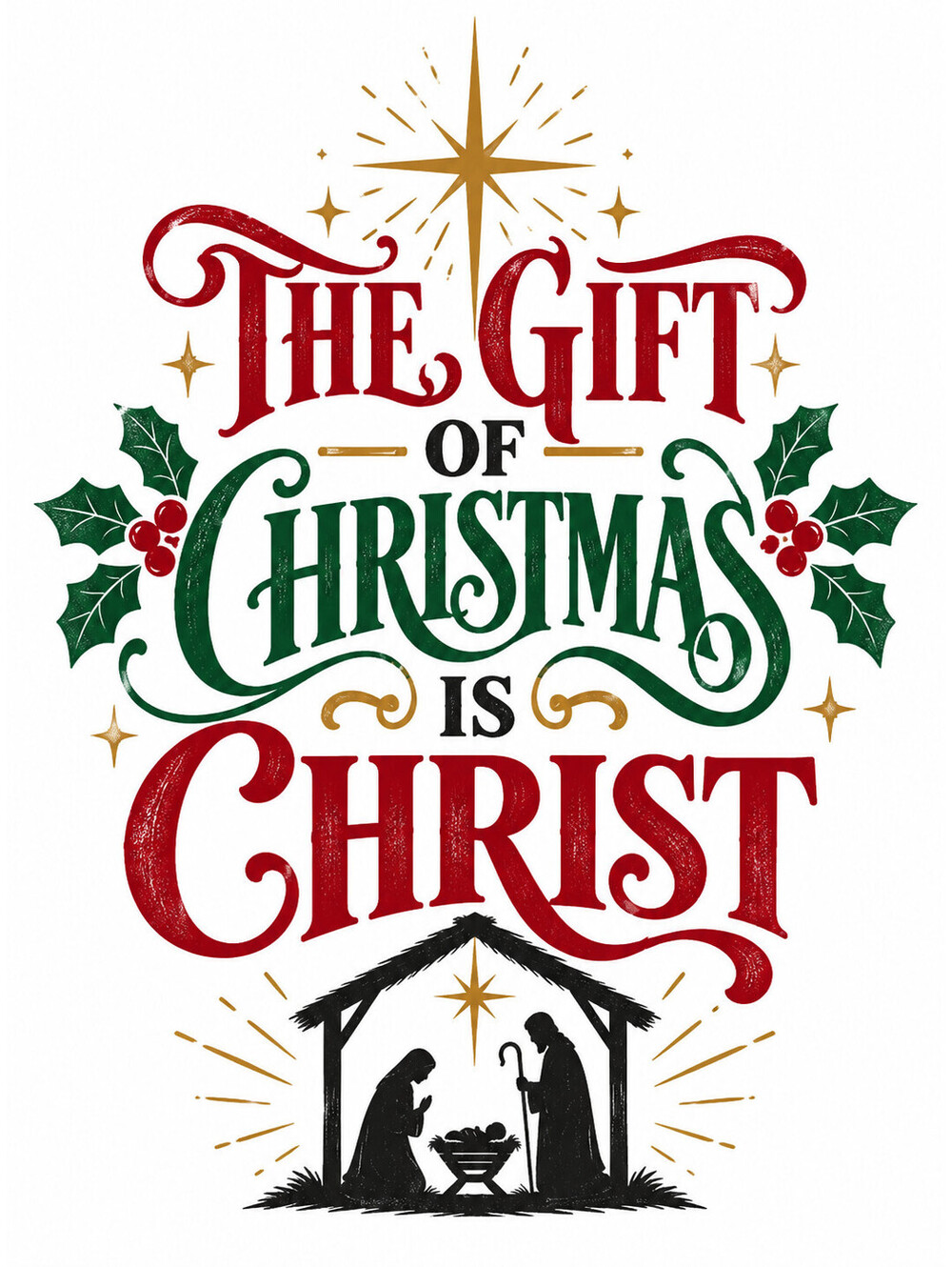 4pcs 10in Gift of Christmas Is Christ Nativity DTF Transfer Ready to Press